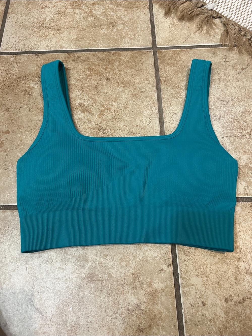 Teal Scoop Neck Ribbed Crop Tank Top